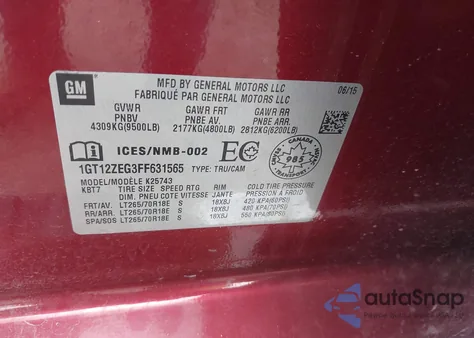 2015 GMC Sierra 2500Hd Slt z USA, uszkodzony, nr VIN 1GT12ZEG3FF631565